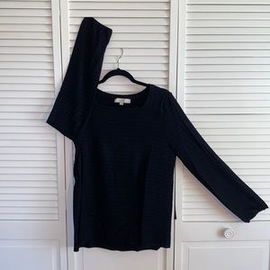 Loft black knit top with long loose sleeves and square neck. Size large EUC